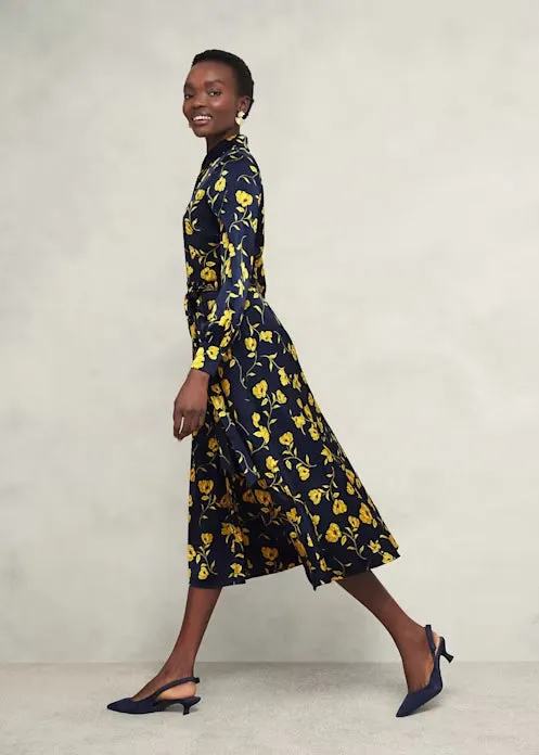 sophia floral shirt midi dress in navy yellow Gloria Lanvin