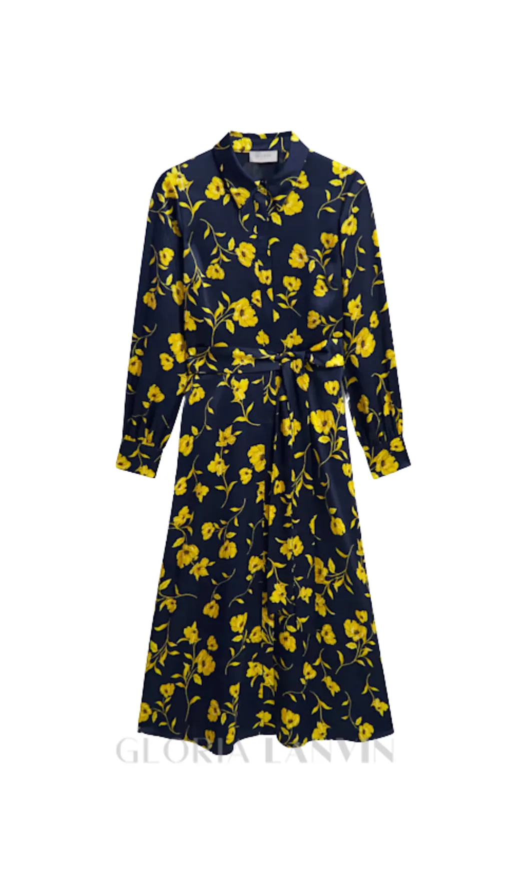 sophia floral shirt midi dress in navy yellow Gloria Lanvin