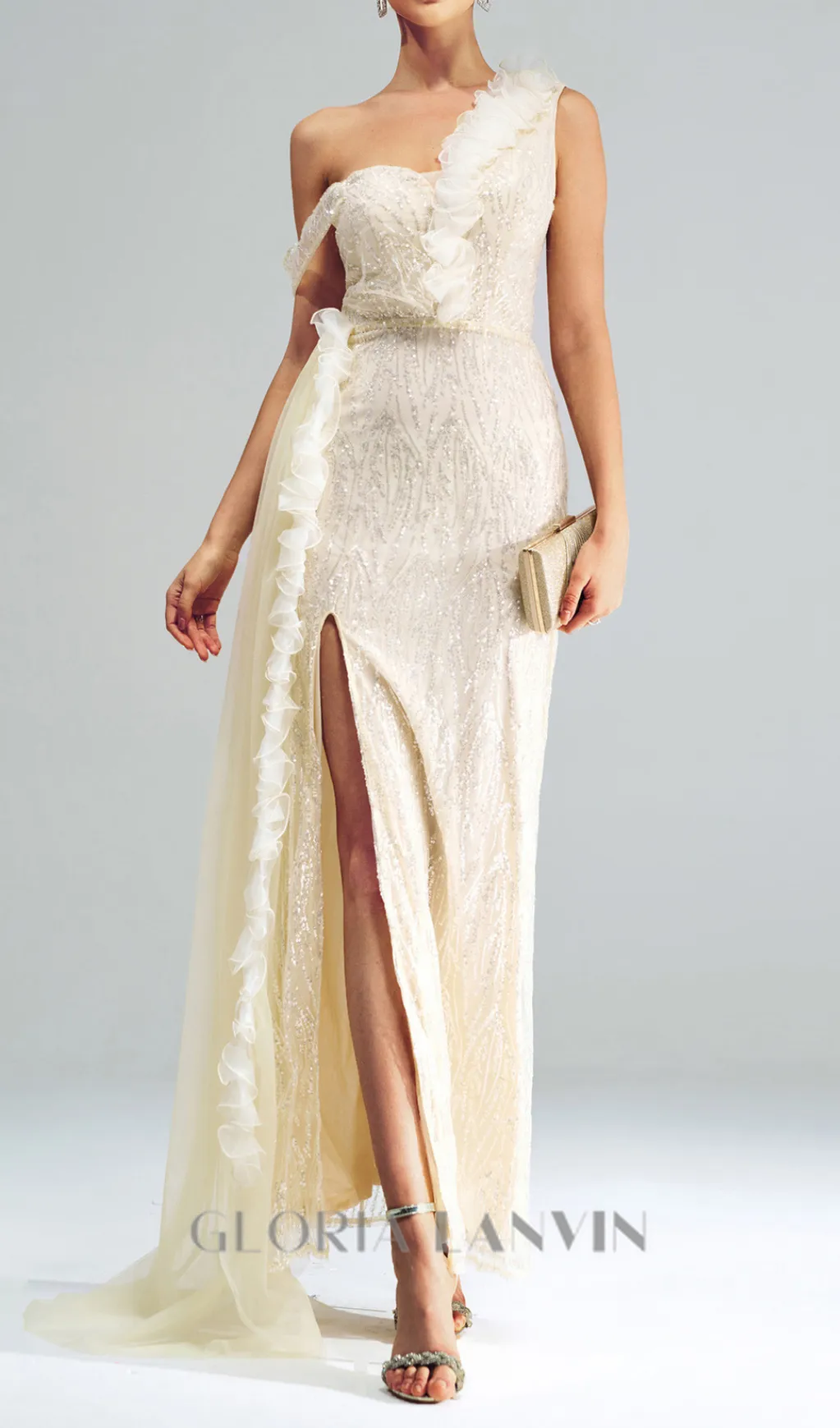 Spaghetti Strap Appliqued Floral Split maxi Dress Gloria Lanvin