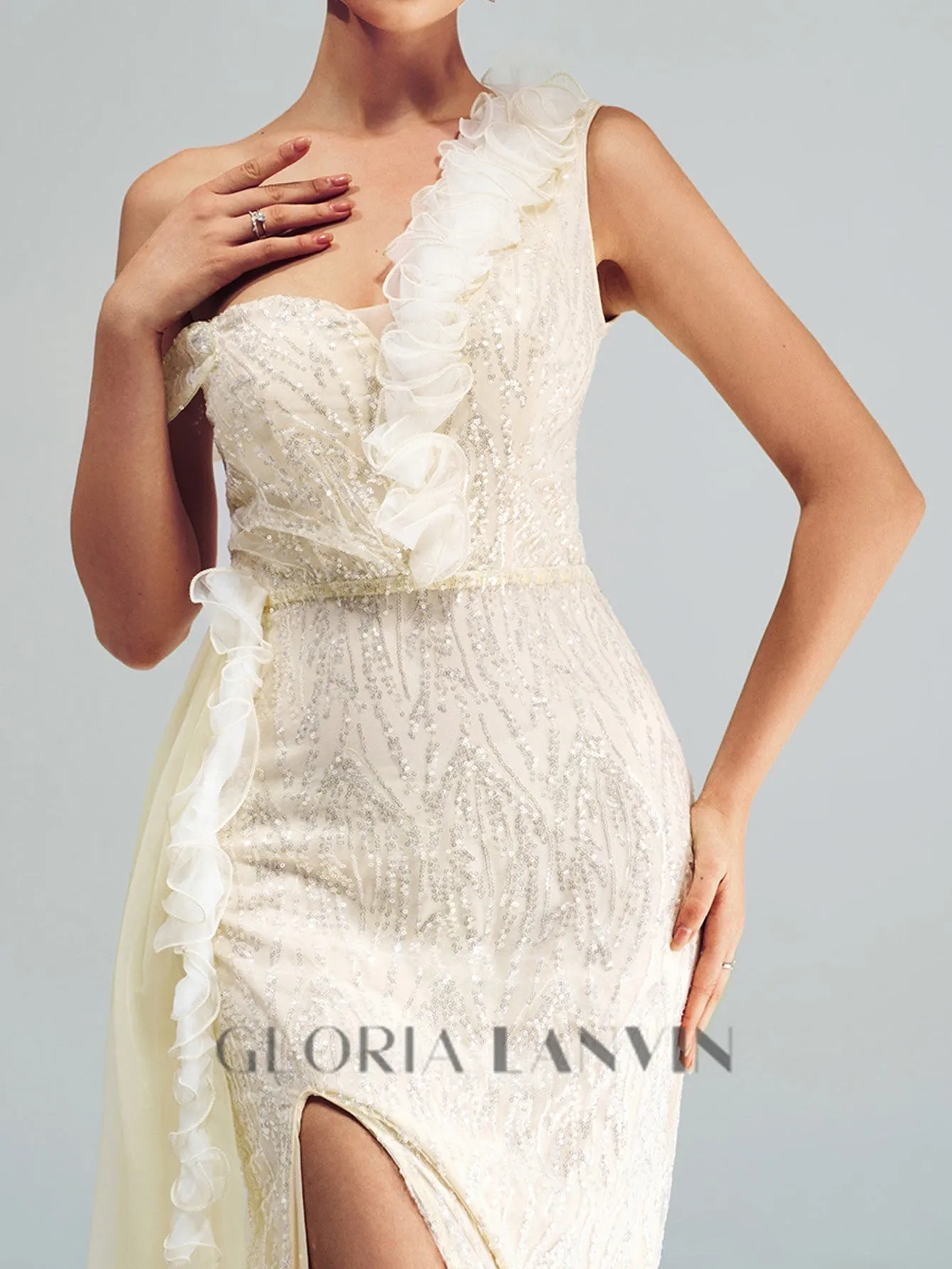 Spaghetti Strap Appliqued Floral Split maxi Dress Gloria Lanvin