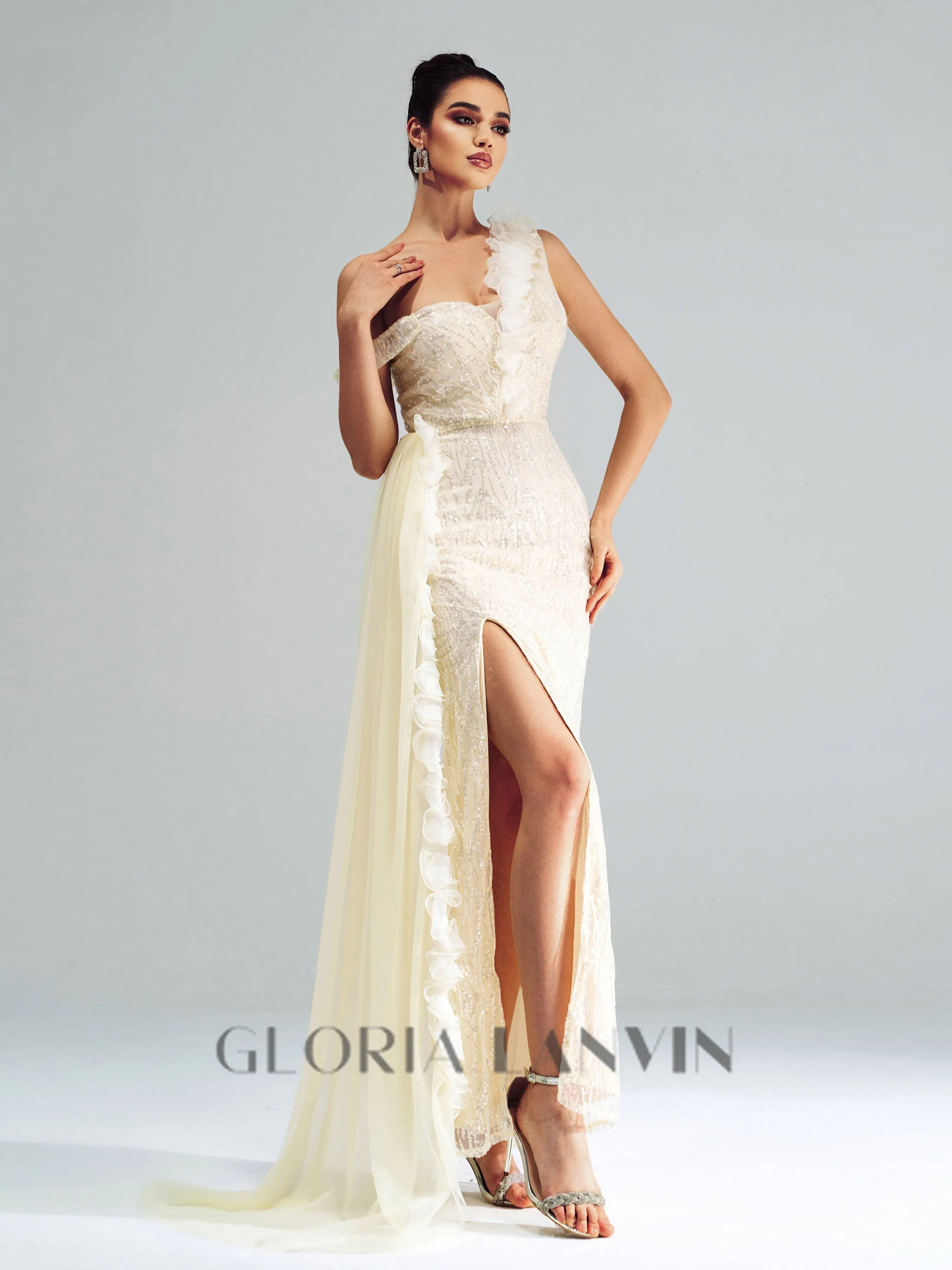 Spaghetti Strap Appliqued Floral Split maxi Dress Gloria Lanvin