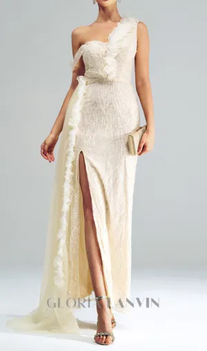 Spaghetti Strap Appliqued Floral Split maxi Dress Gloria Lanvin