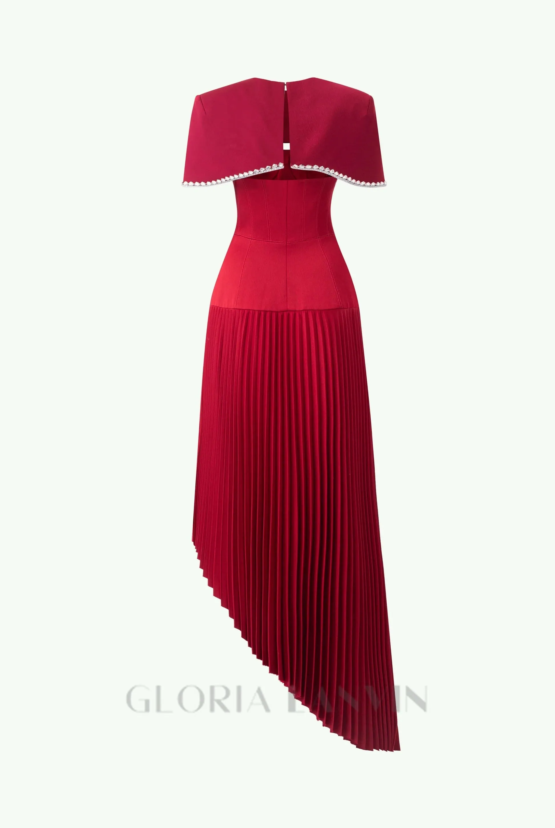 Spaghetti Strap Asymmetric Pleated midi Dress in red Gloria Lanvin