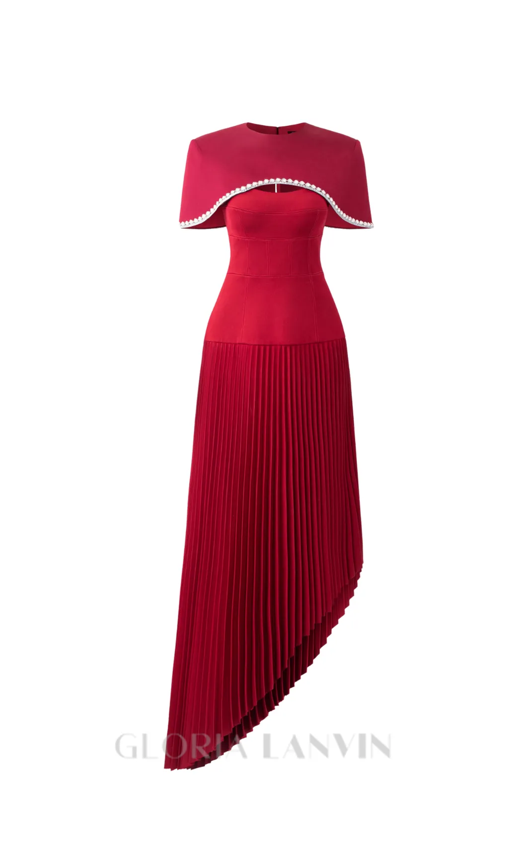 Spaghetti Strap Asymmetric Pleated midi Dress in red Gloria Lanvin