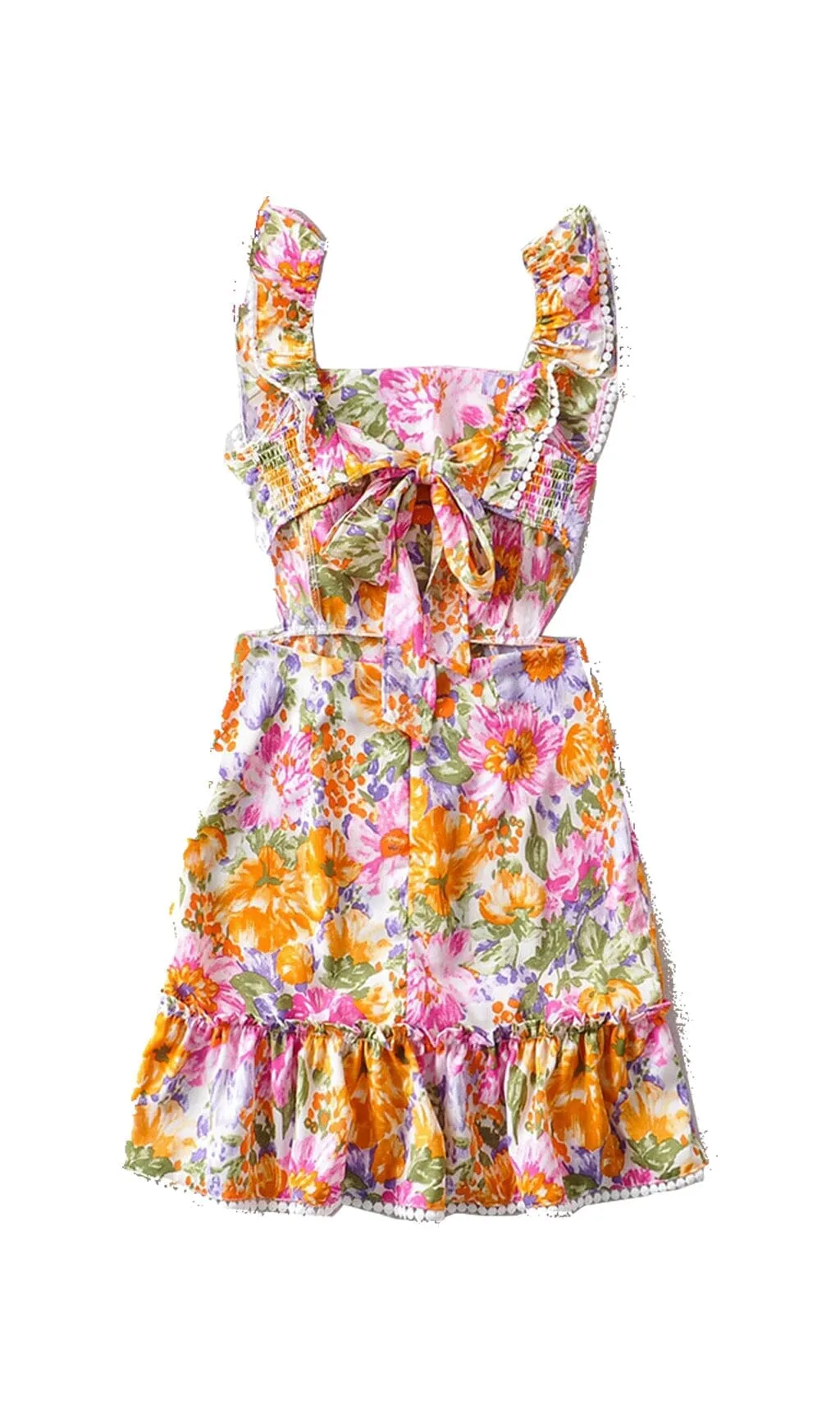 SQUARE NECK FLORAL RUFFLED MINI DRESS IN PINK Gloria Lanvin