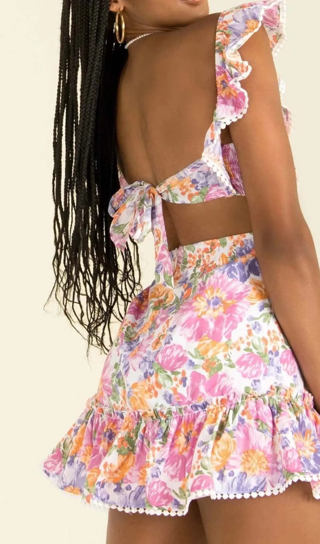 SQUARE NECK FLORAL RUFFLED MINI DRESS IN PINK Gloria Lanvin