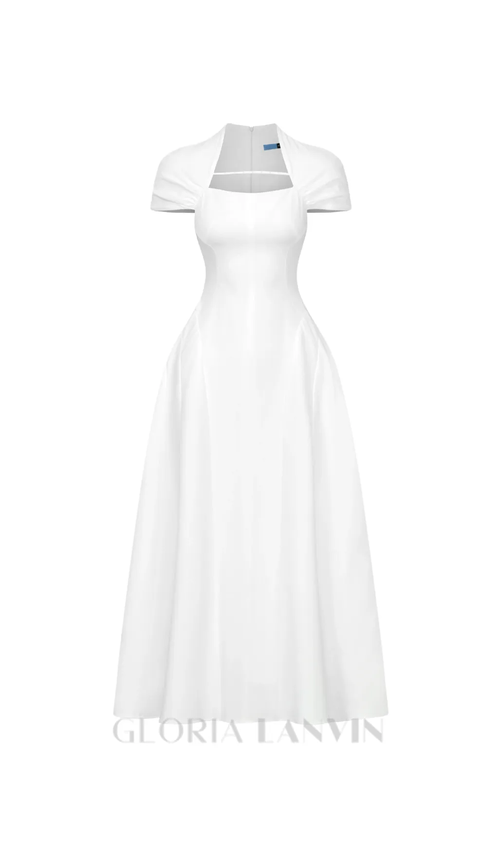 SQUARE NECKLINE A-LINE MIDI DRESS IN WHITE Gloria Lanvin