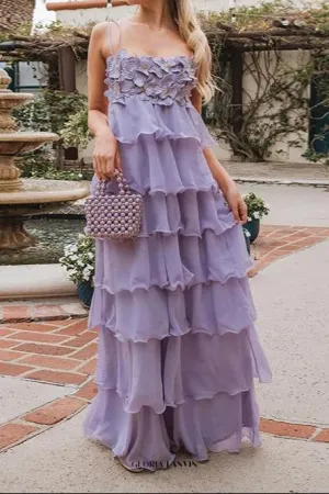 stacey sequined 3d-petal tiered maxi dress in purple Gloria Lanvin