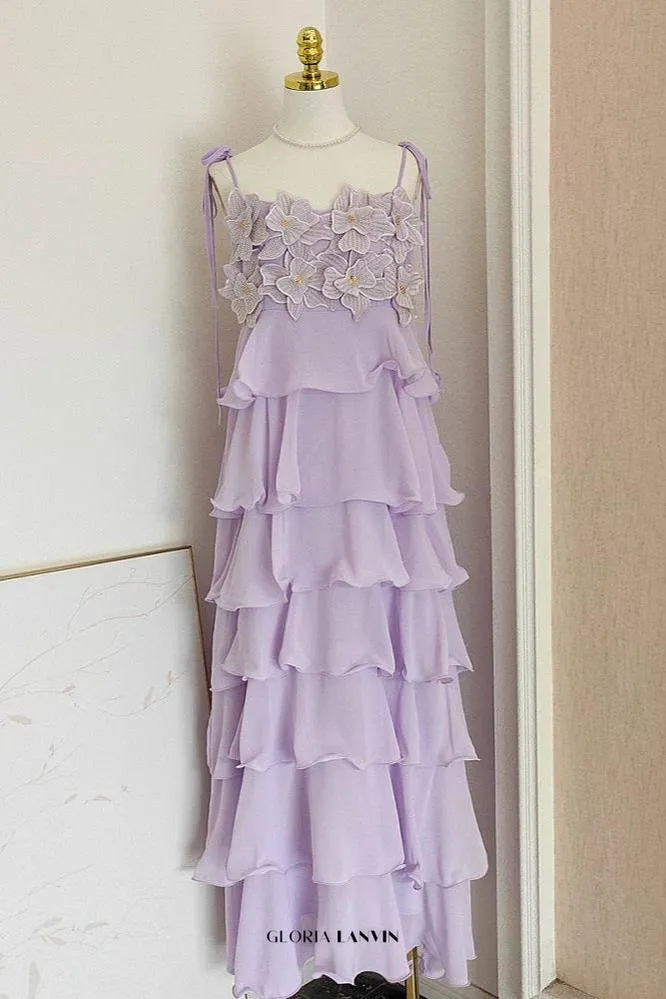 stacey sequined 3d-petal tiered maxi dress in purple Gloria Lanvin