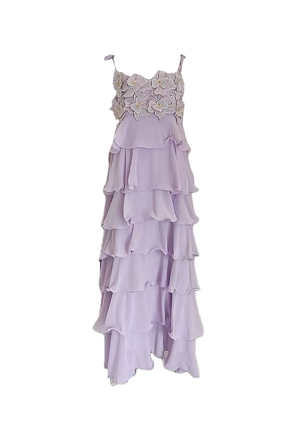stacey sequined 3d-petal tiered maxi dress in purple Gloria Lanvin