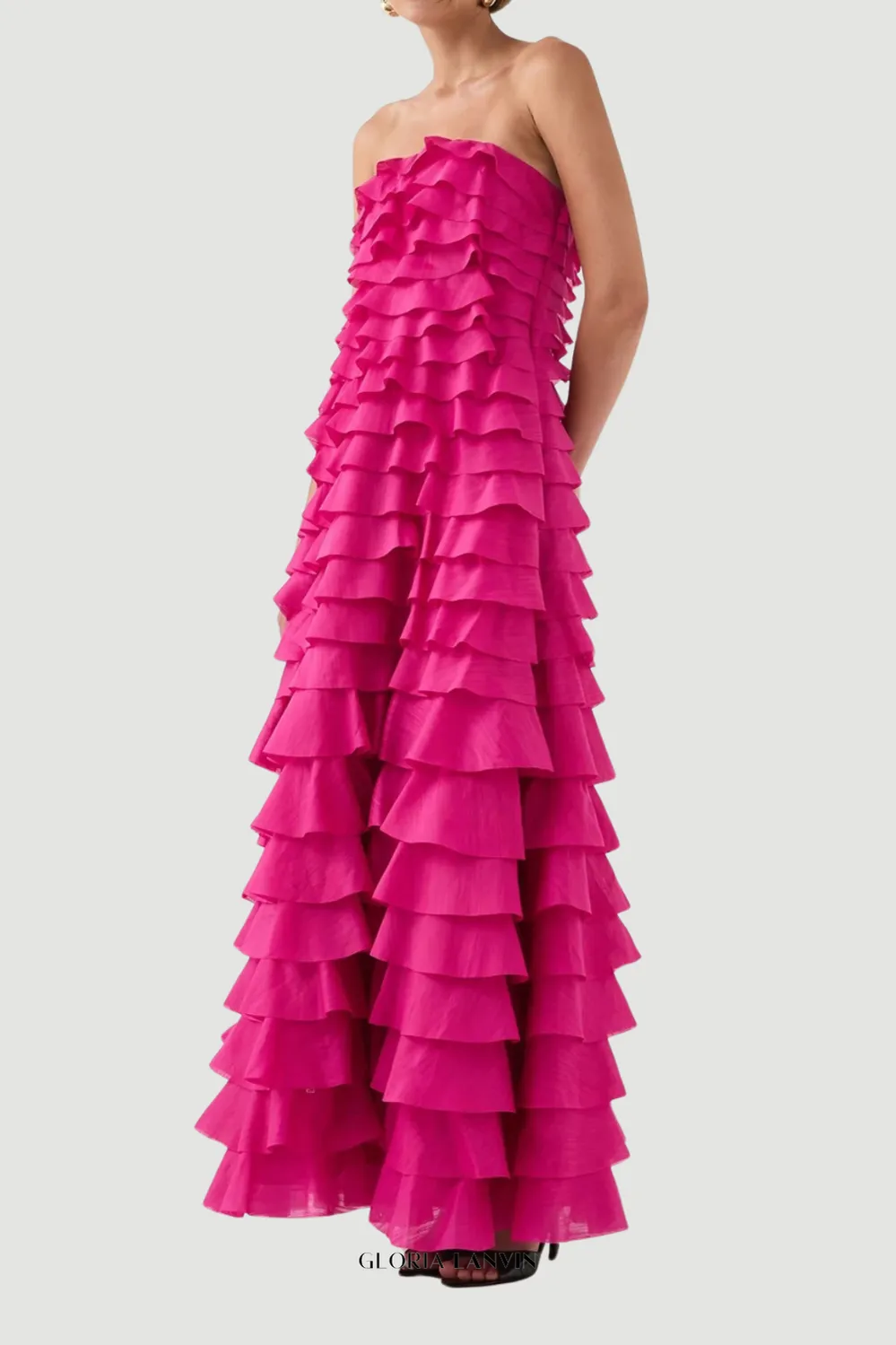 stacey Strapless Layered Maxi Dress in pink Gloria Lanvin