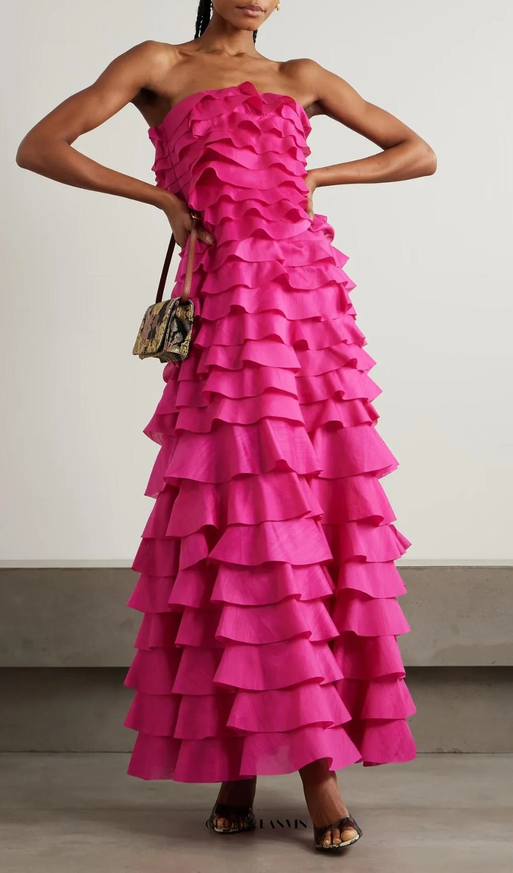 stacey Strapless Layered Maxi Dress in pink Gloria Lanvin