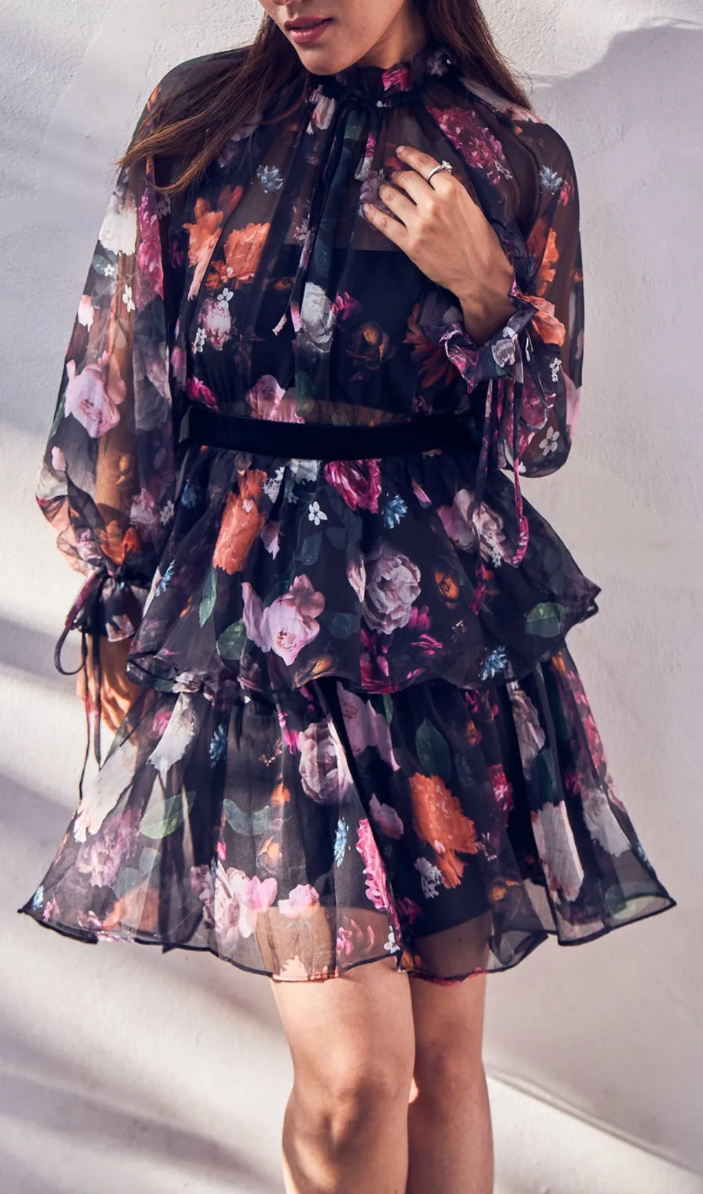 STAND COLLAR LANTERN SLEEVE HIGH WAIST VINTAGE DRESS Gloria Lanvin