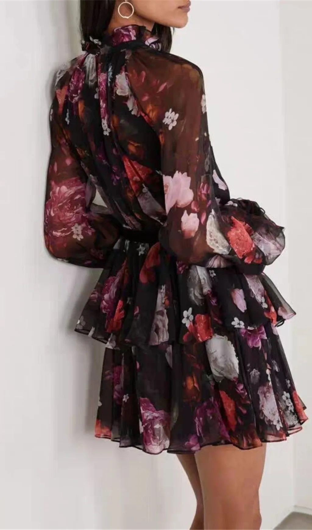 STAND COLLAR LANTERN SLEEVE HIGH WAIST VINTAGE DRESS Gloria Lanvin