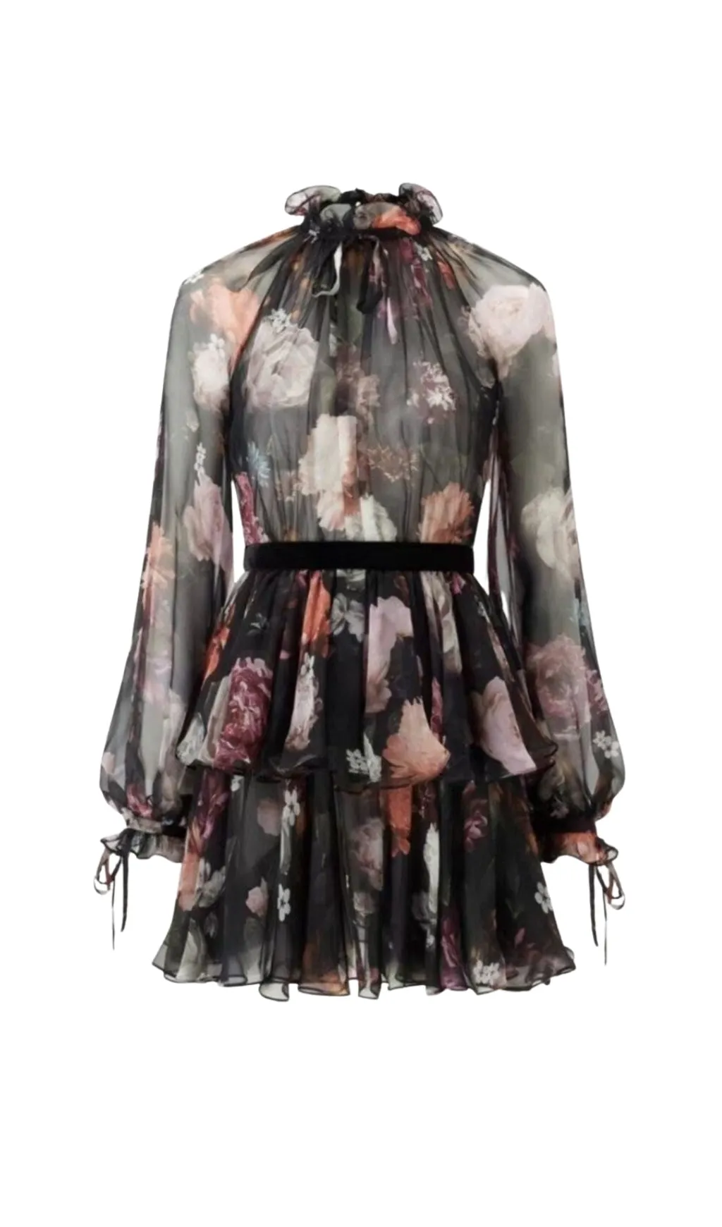 STAND COLLAR LANTERN SLEEVE HIGH WAIST VINTAGE DRESS Gloria Lanvin