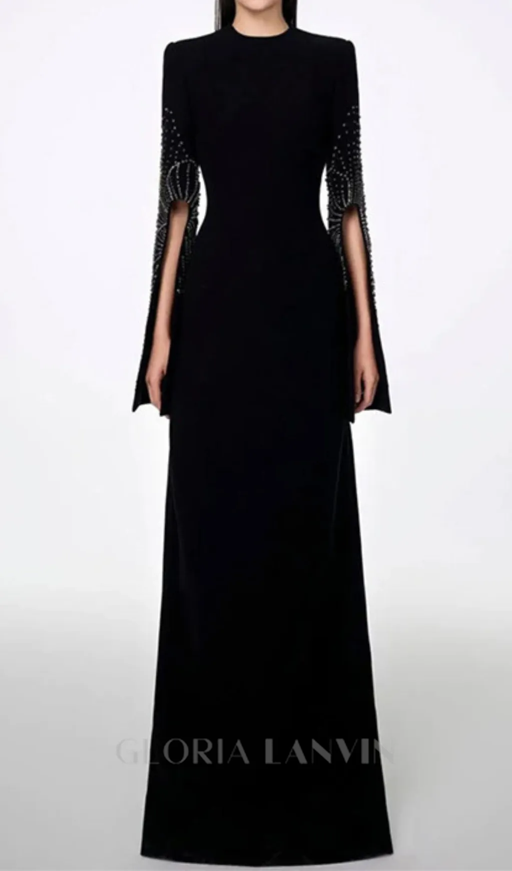 stephanie slit-sleeve bodycon maxi dress in black Gloria Lanvin