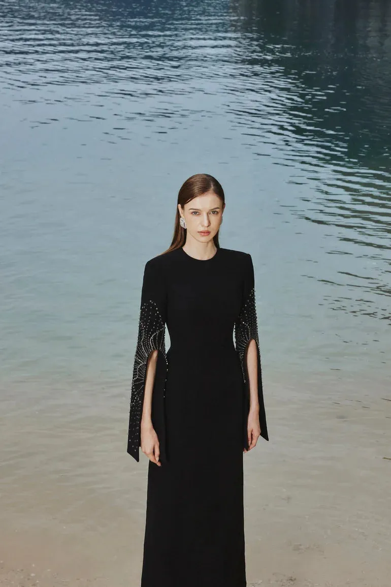 stephanie slit-sleeve bodycon maxi dress in black Gloria Lanvin