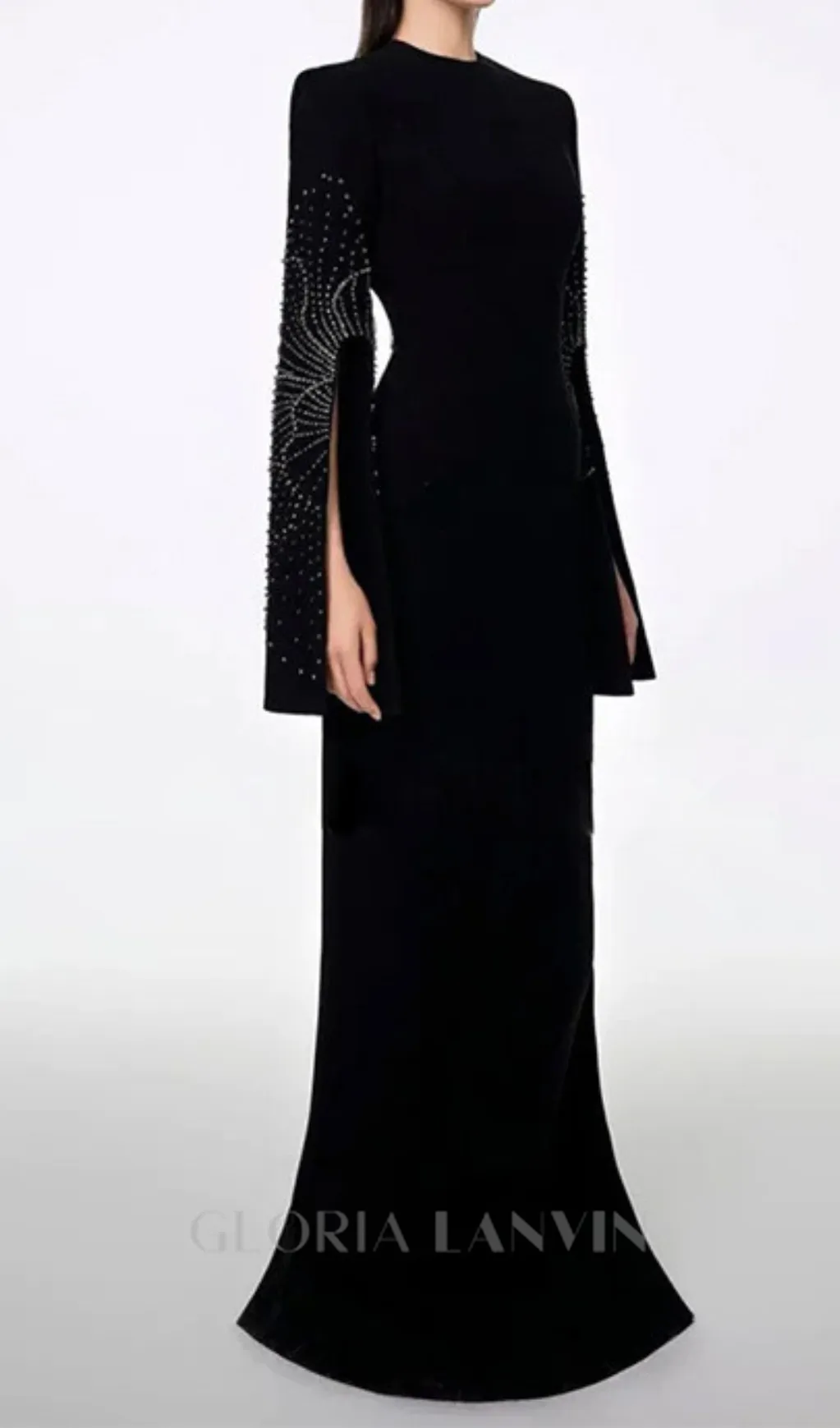stephanie slit-sleeve bodycon maxi dress in black Gloria Lanvin
