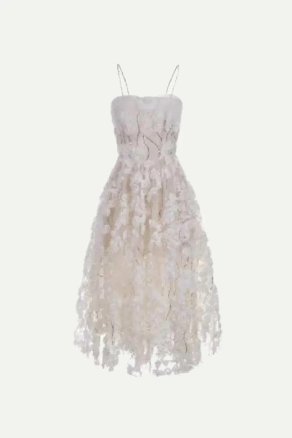 Stereoscopic Flower Rhinestone Chain maxi Dress in white Gloria Lanvin