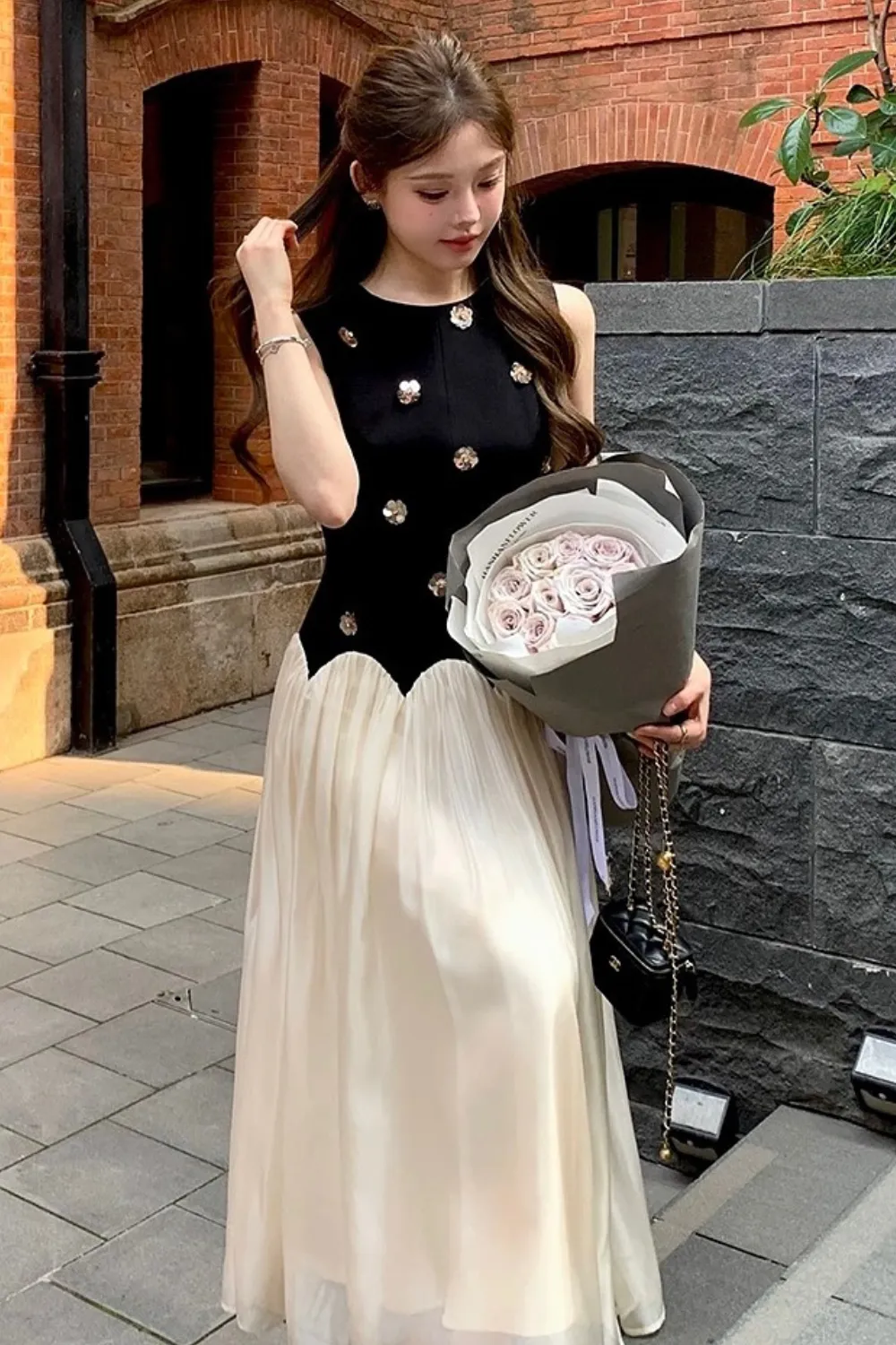 Stereoscopic Flower sleeveless mesh midi dress Gloria Lanvin