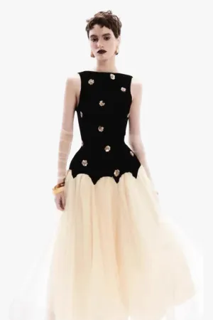 Stereoscopic Flower sleeveless mesh midi dress Gloria Lanvin