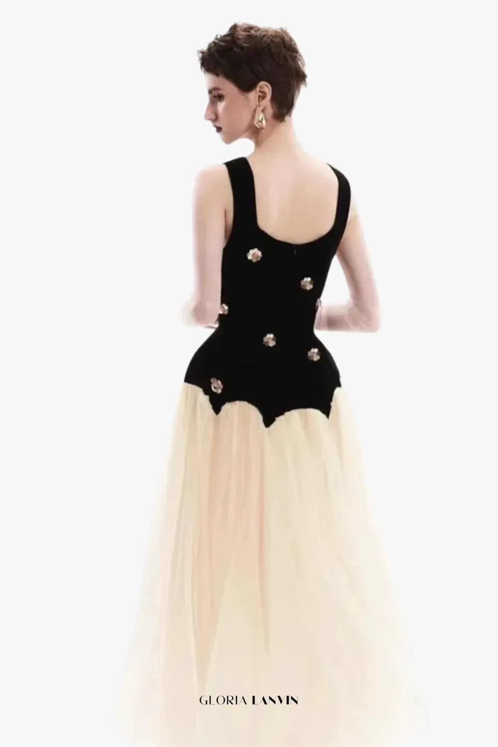 Stereoscopic Flower sleeveless mesh midi dress Gloria Lanvin