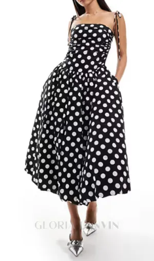 strap midi dress in mono polka dot Gloria Lanvin