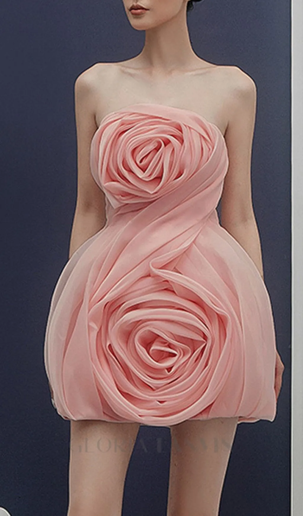 STRAPLESS 3D FLOWER MINI DRESS IN PINK Gloria Lanvin