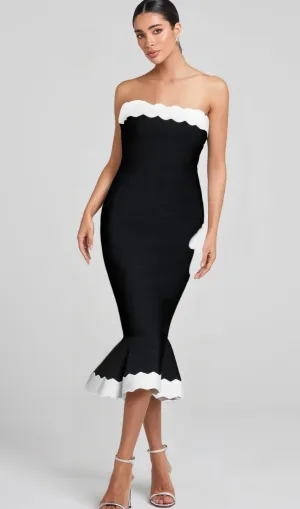 STRAPLESS BANDAGE BODYCON MIDI DRESS IN BLACK Gloria Lanvin