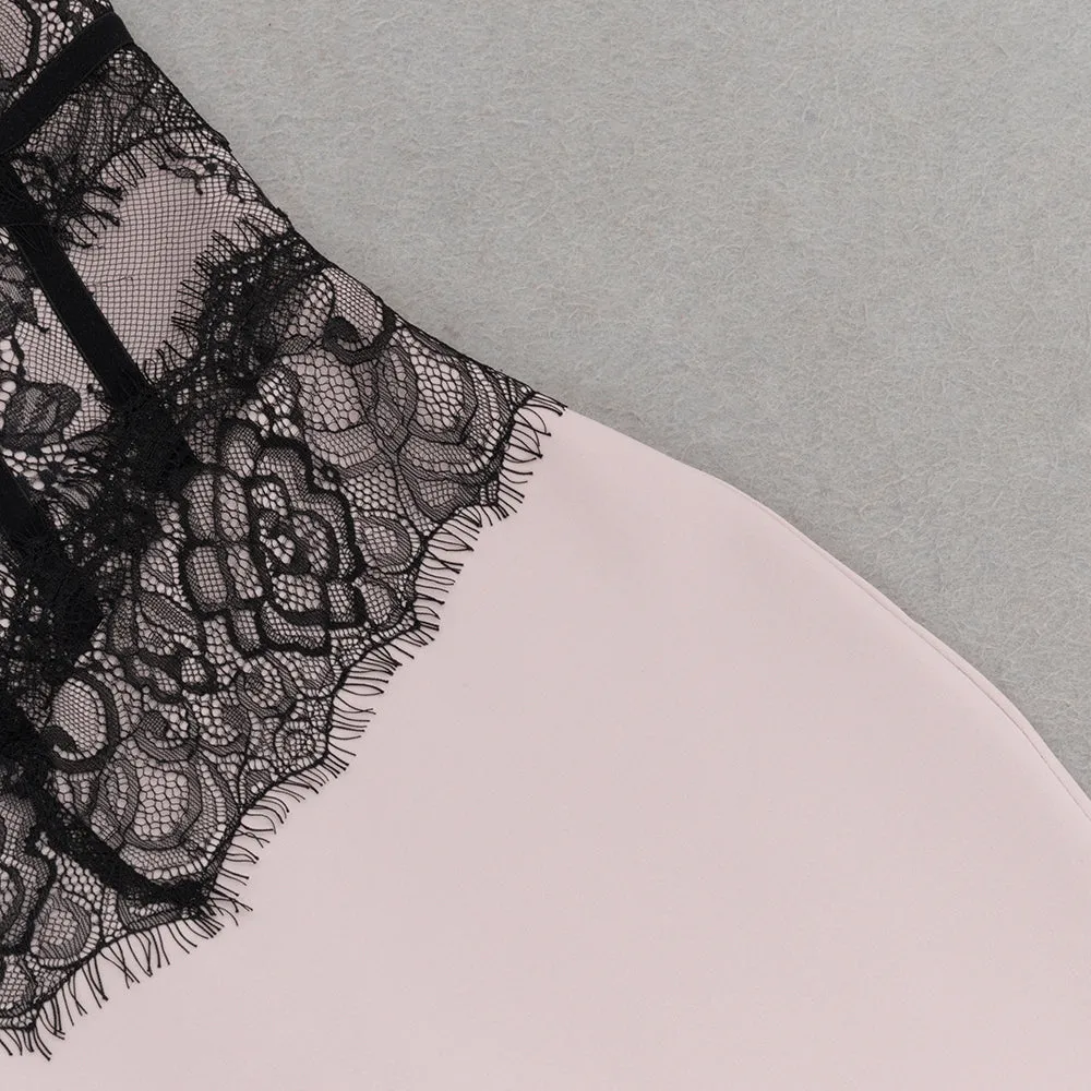 Strapless black Lace Corset Maxi Dress in pink Gloria Lanvin