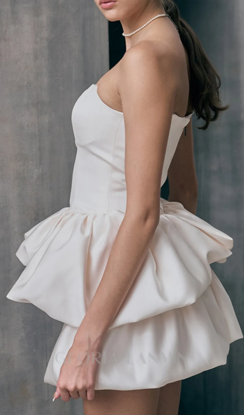 Strapless Bubble Mini Dress in white Gloria Lanvin