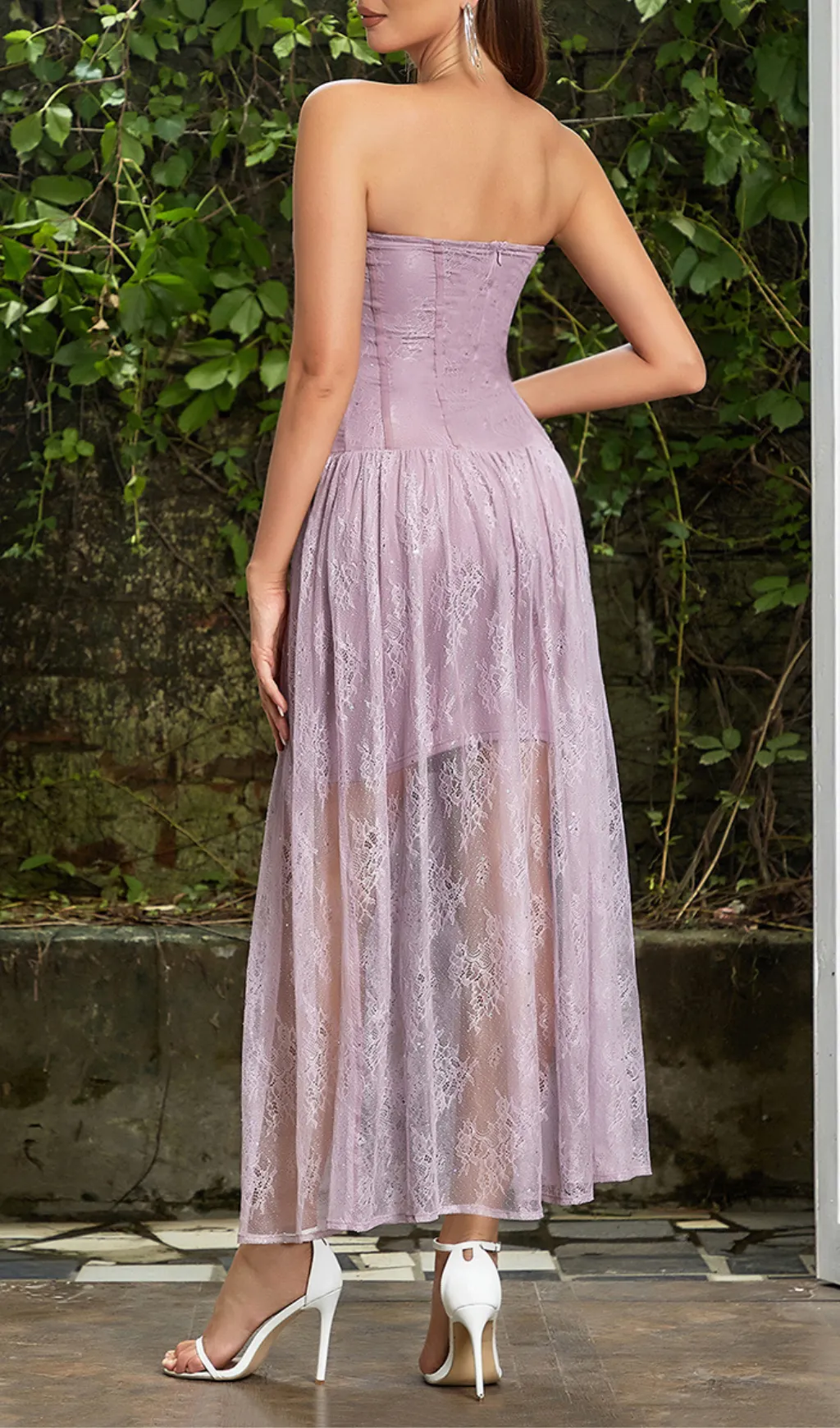 STRAPLESS CORSET LACE MAXI DRESS Gloria Lanvin