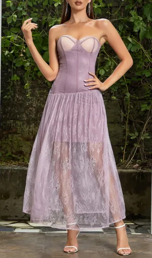 STRAPLESS CORSET LACE MAXI DRESS Gloria Lanvin