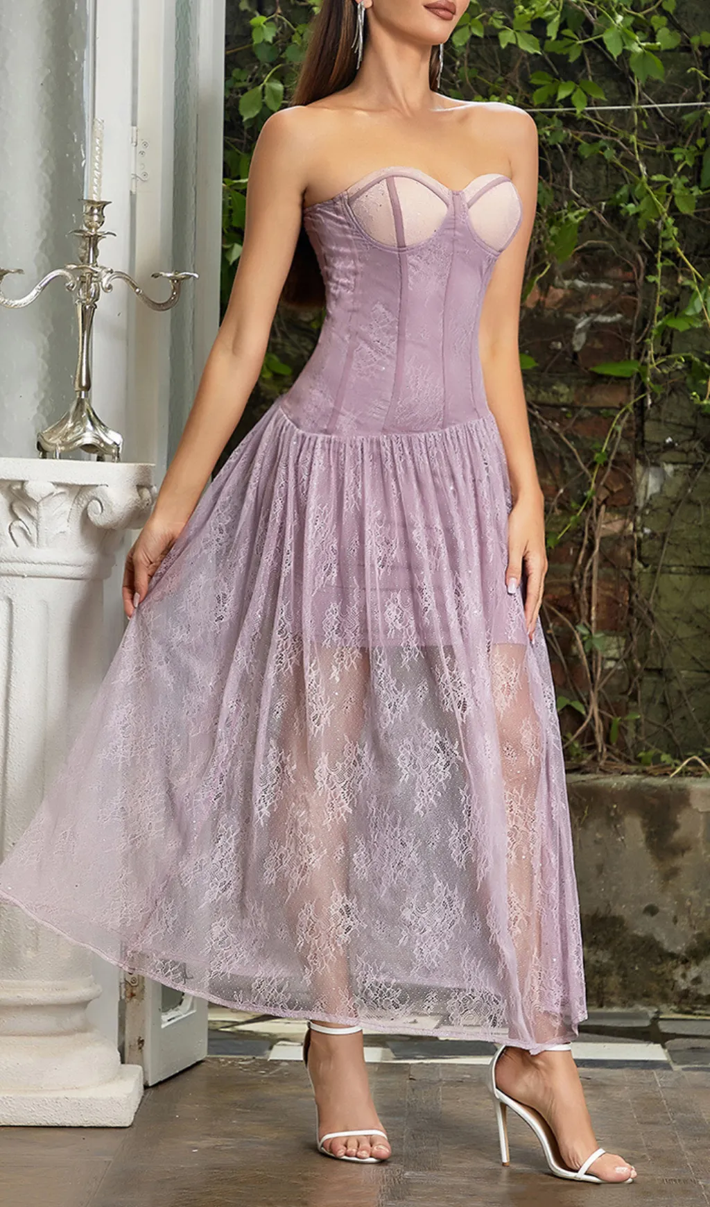 STRAPLESS CORSET LACE MAXI DRESS Gloria Lanvin