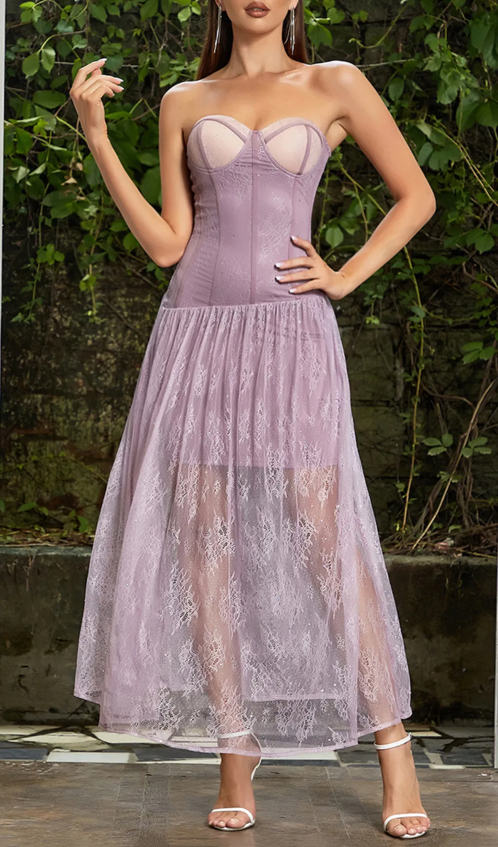 STRAPLESS CORSET LACE MAXI DRESS Gloria Lanvin