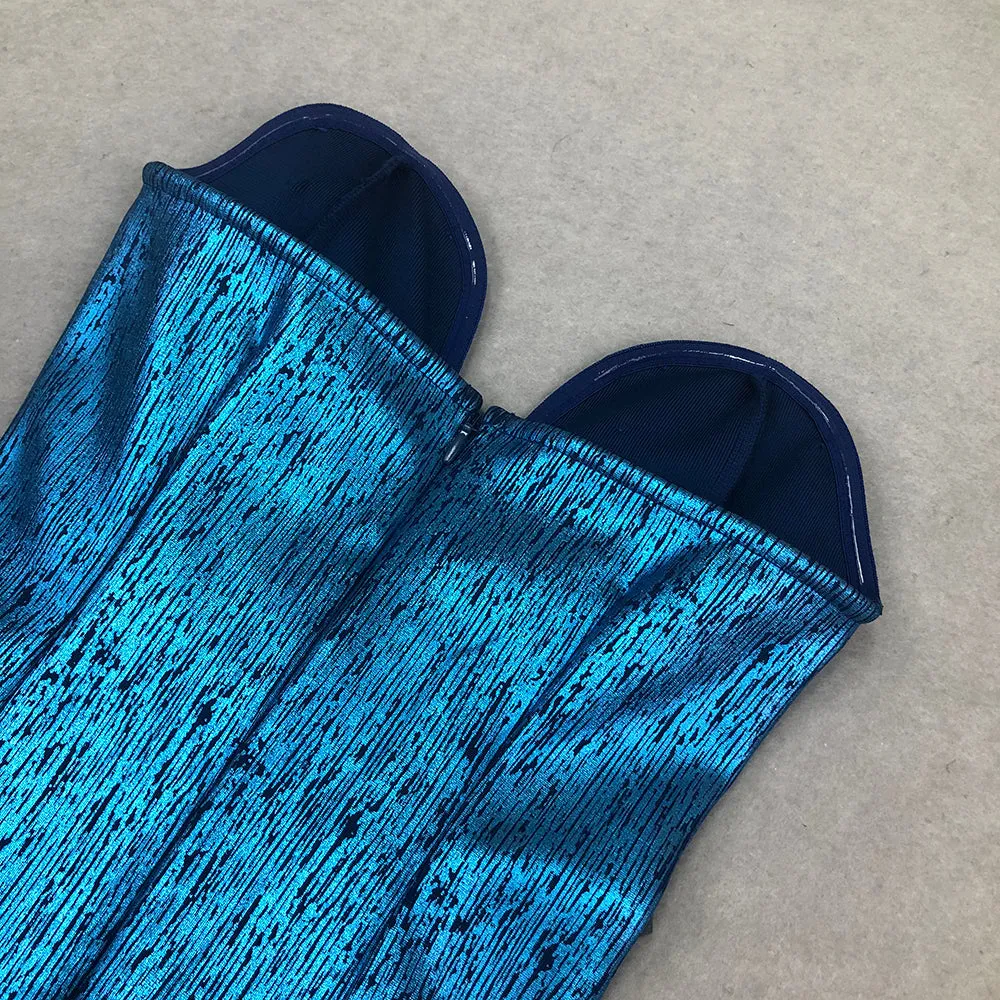 STRAPLESS CRYSTAL WOODGRAIN FOIL PRINT MAXI DRESS BLUE Gloria Lanvin