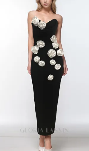 STRAPLESS FLORAL CORSET MAXI DRESS IN BLACK Gloria Lanvin