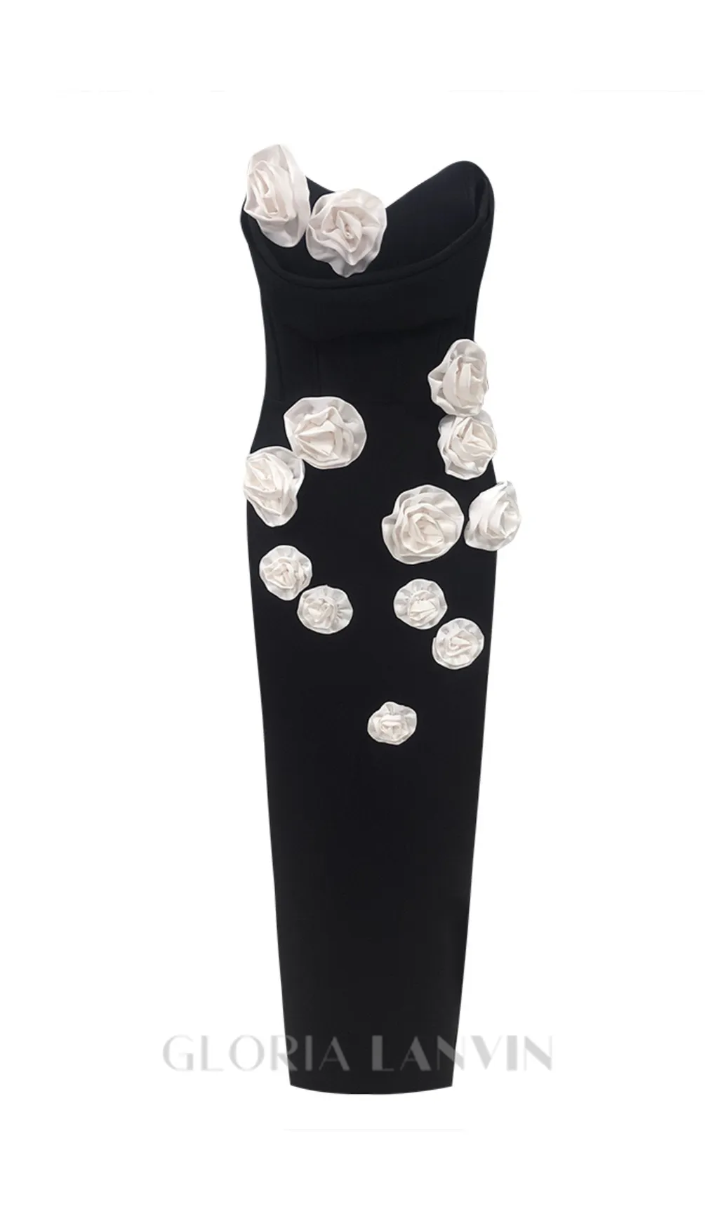STRAPLESS FLORAL CORSET MAXI DRESS IN BLACK Gloria Lanvin