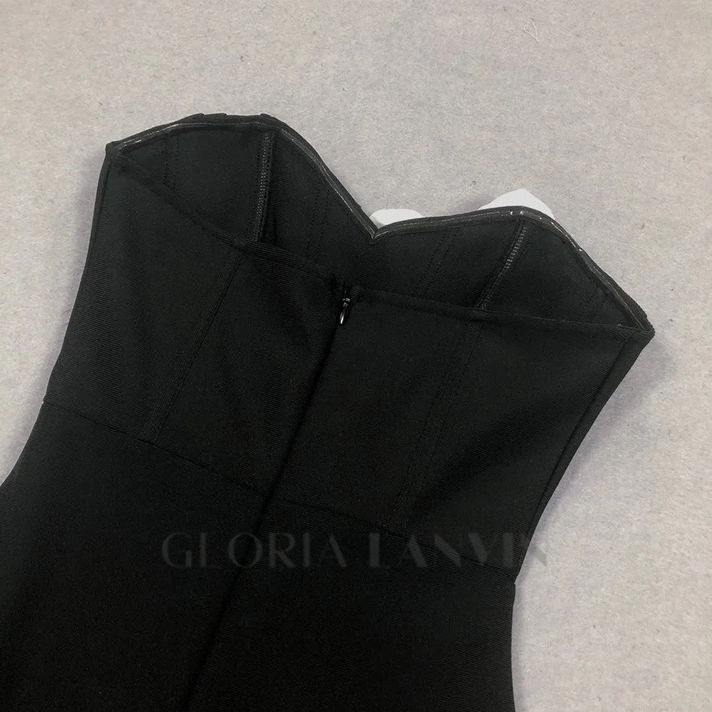 STRAPLESS FLORAL CORSET MAXI DRESS IN BLACK Gloria Lanvin