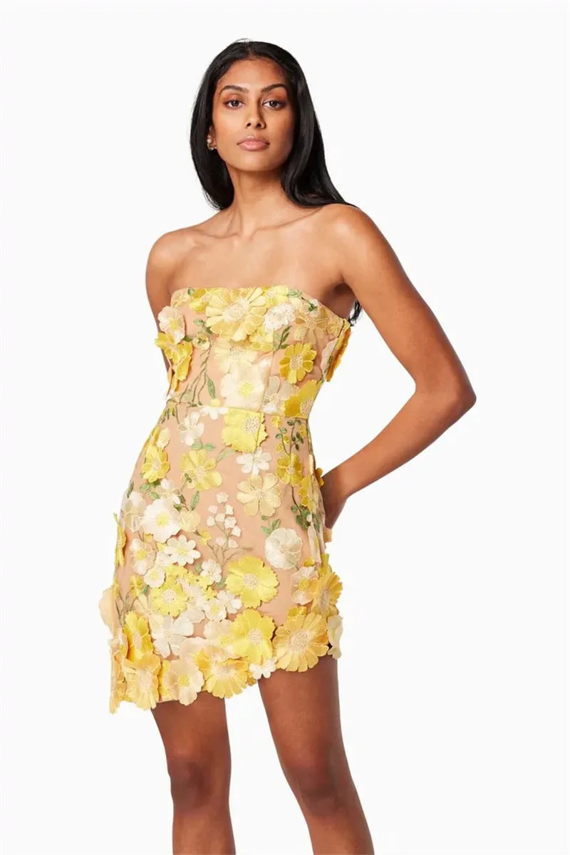 Strapless floral Mini Dress in yellow Gloria Lanvin