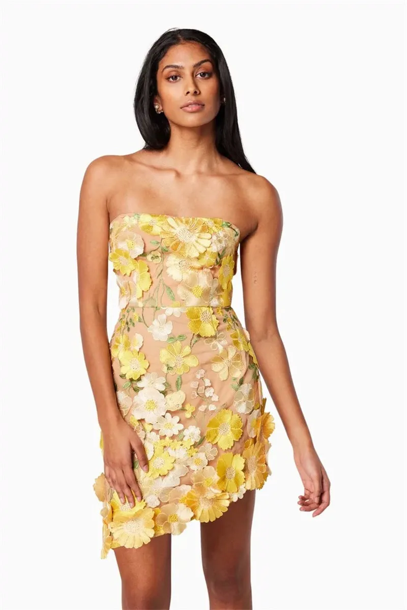 Strapless floral Mini Dress in yellow Gloria Lanvin