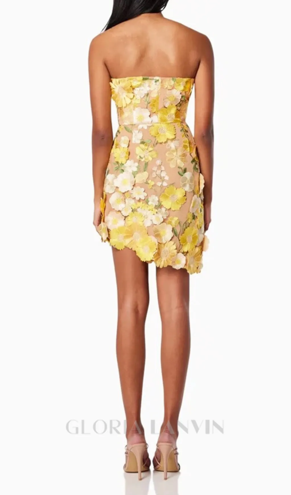 Strapless floral Mini Dress in yellow Gloria Lanvin