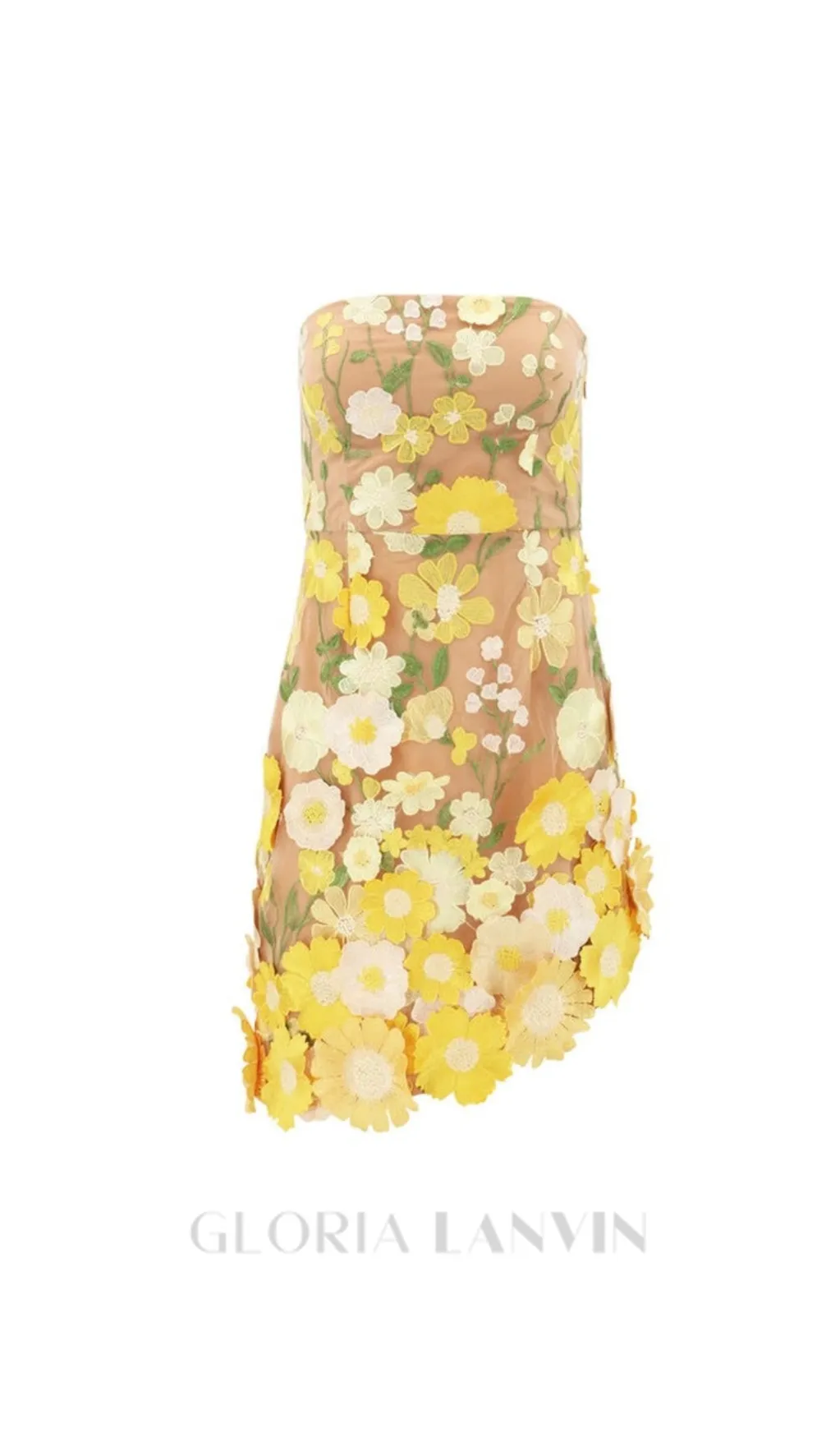 Strapless floral Mini Dress in yellow Gloria Lanvin