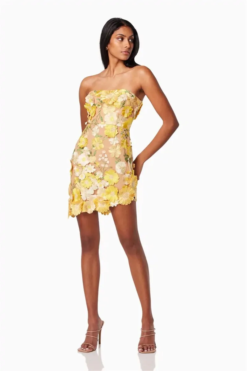 Strapless floral Mini Dress in yellow Gloria Lanvin