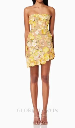 Strapless floral Mini Dress in yellow Gloria Lanvin