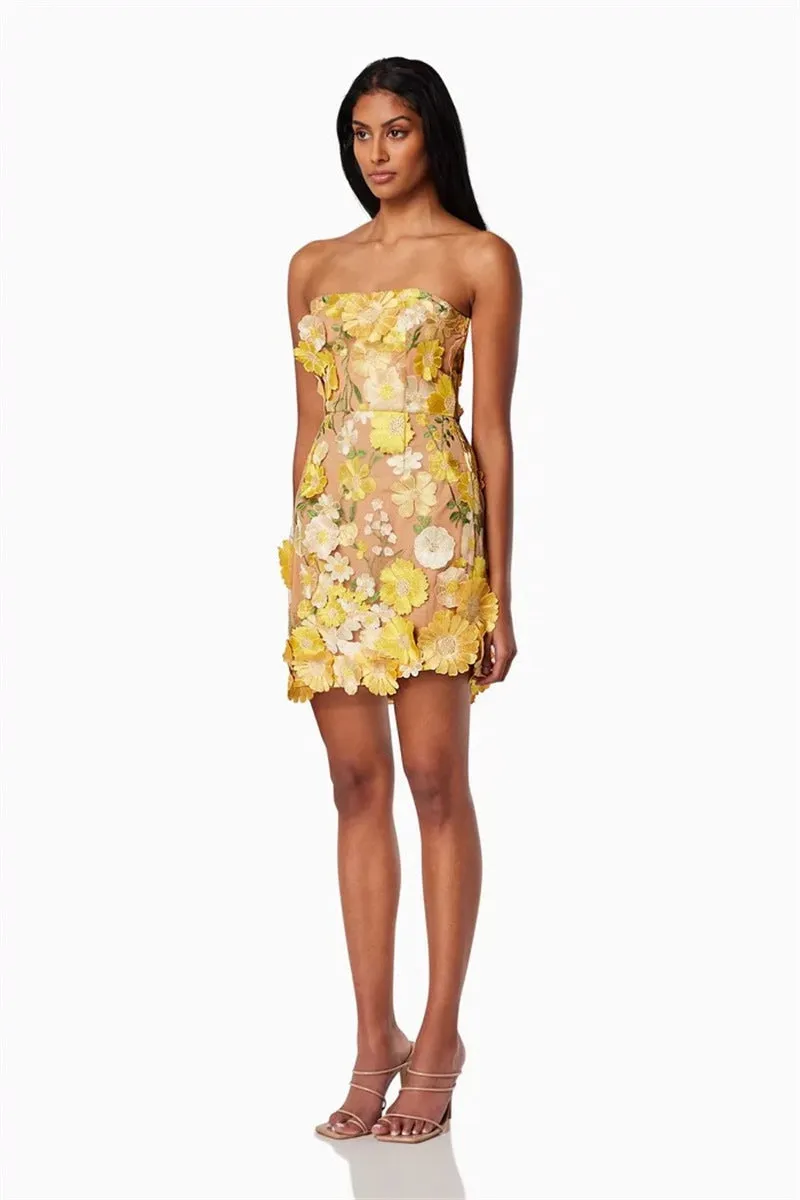 Strapless floral Mini Dress in yellow Gloria Lanvin