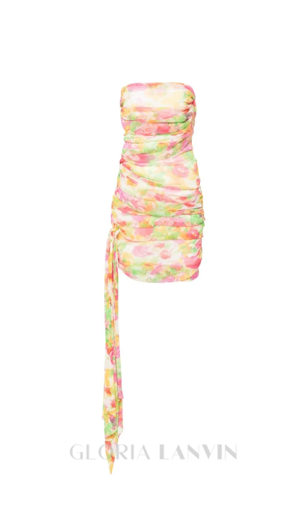 STRAPLESS FLORAL-PRINT RUCHED MINI DRESS Gloria Lanvin