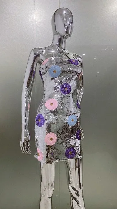 STRAPLESS FLORAL SEQUIN DRESS Gloria Lanvin
