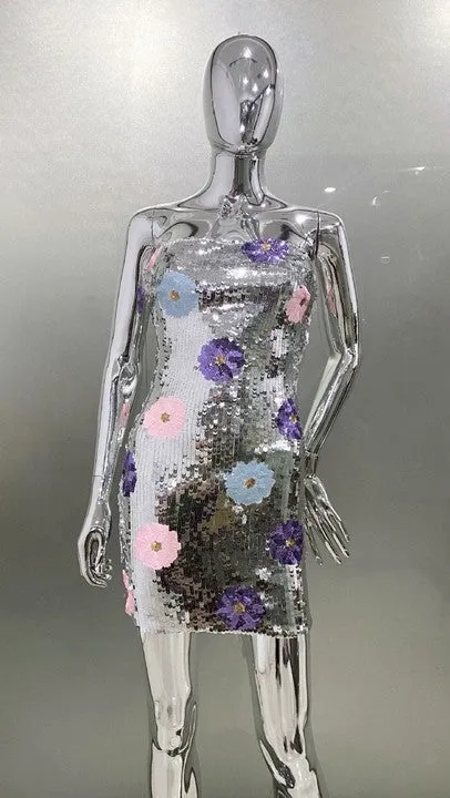 STRAPLESS FLORAL SEQUIN DRESS Gloria Lanvin