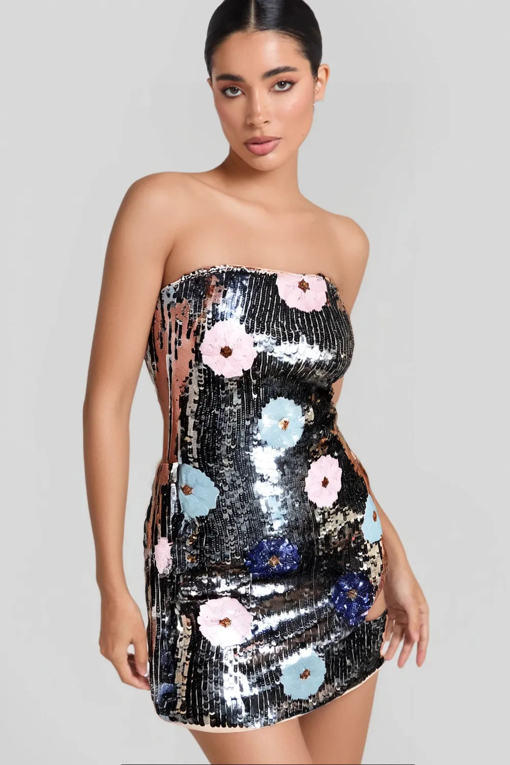 STRAPLESS FLORAL SEQUIN DRESS Gloria Lanvin